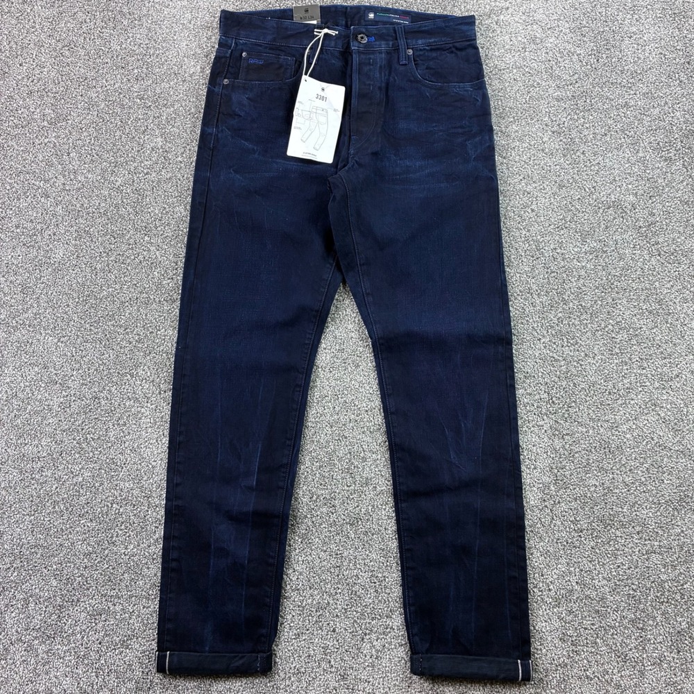 NWT G-Star Raw Slim Selvedge Jeans Mens 32x34 Premium Italian Fabric Indigo 3301